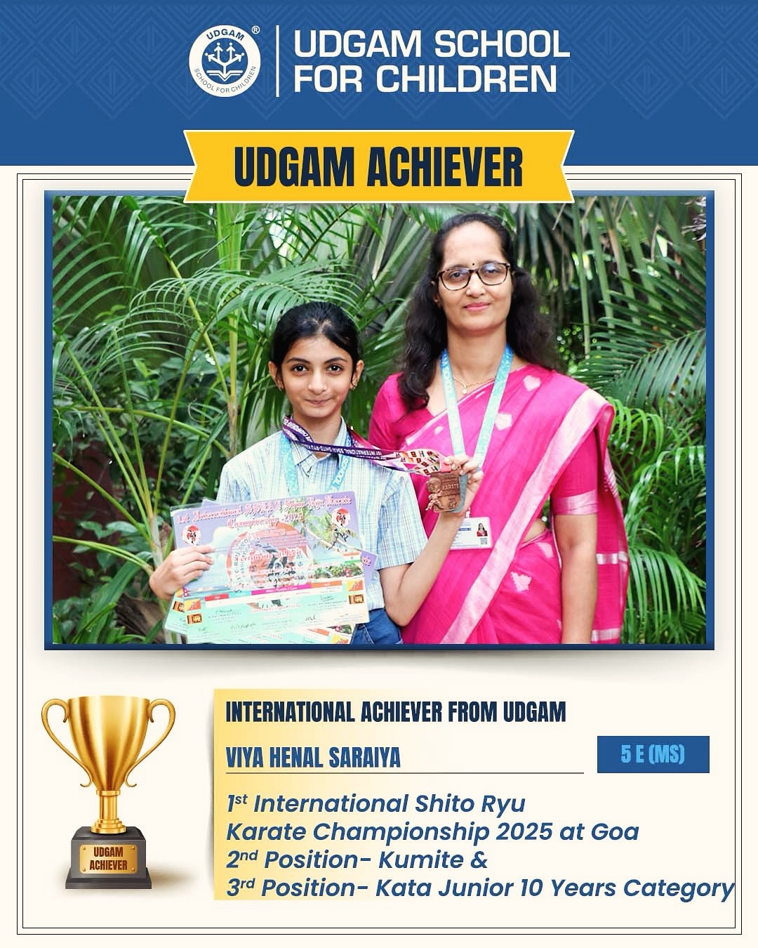 Viya Saraiya’s International Karate Triumph — Udgam School, Thaltej