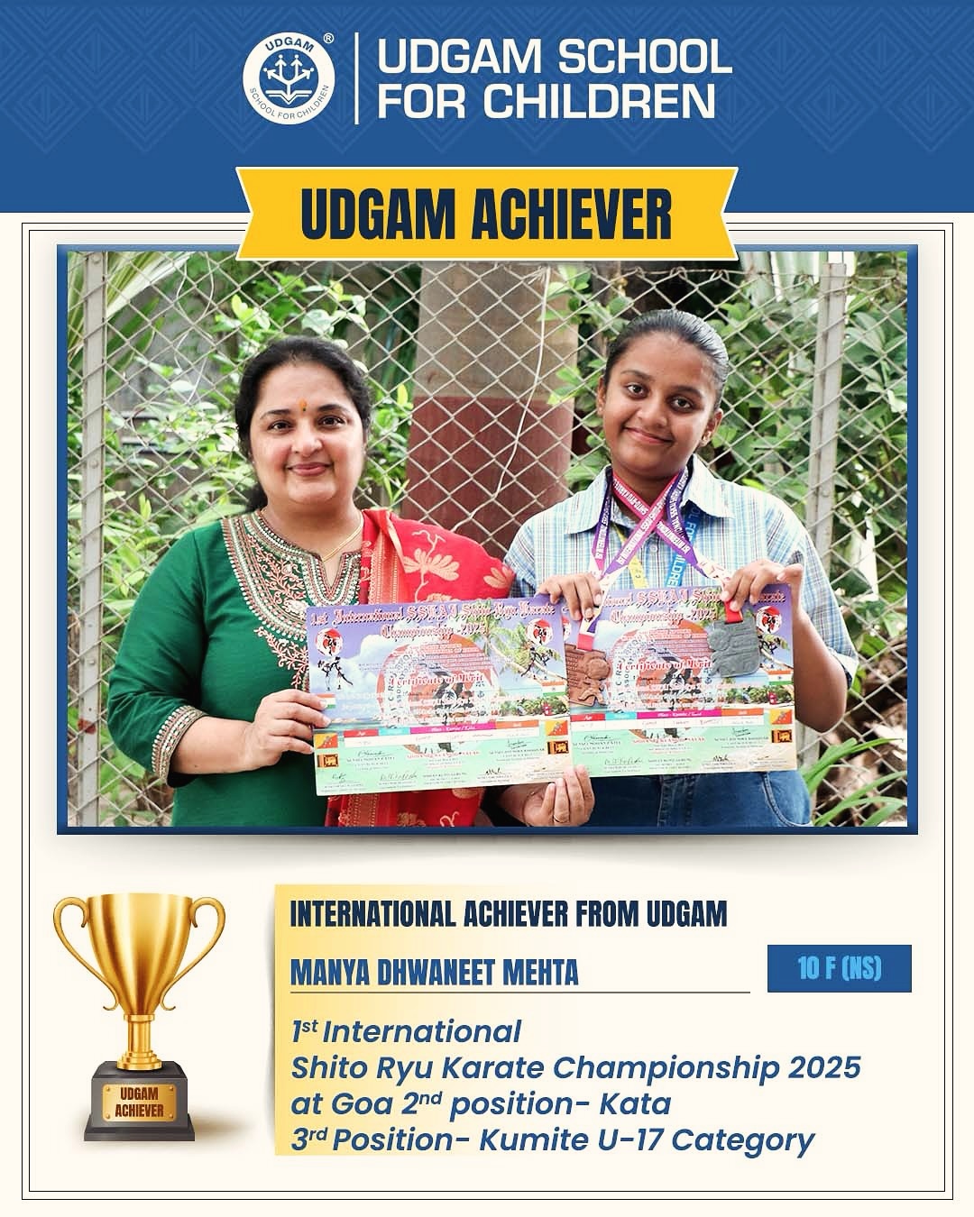 Manya Mehta’s International Karate Triumph — Udgam School, Thaltej