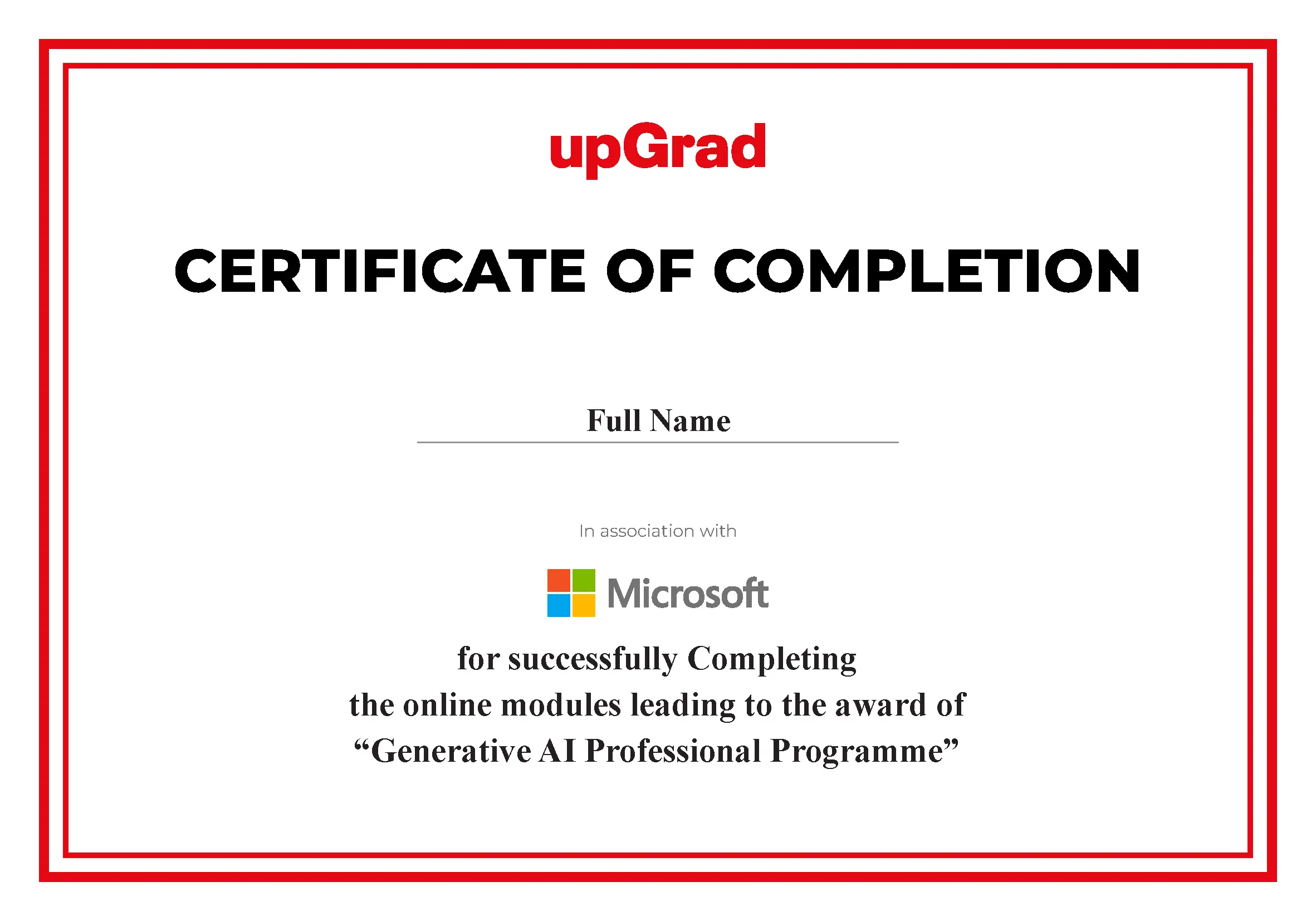 Microsoft Certificate — held by Dehradun - upGrad Learning Support Centre