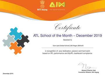 Award Of The Month (ATL- Robogian) By NITI Aayog — held by Gian Jyoti Global school