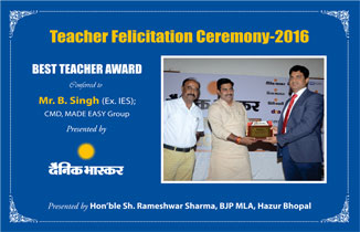 Best Teacher Award 2016 — held by MADE EASY Noida