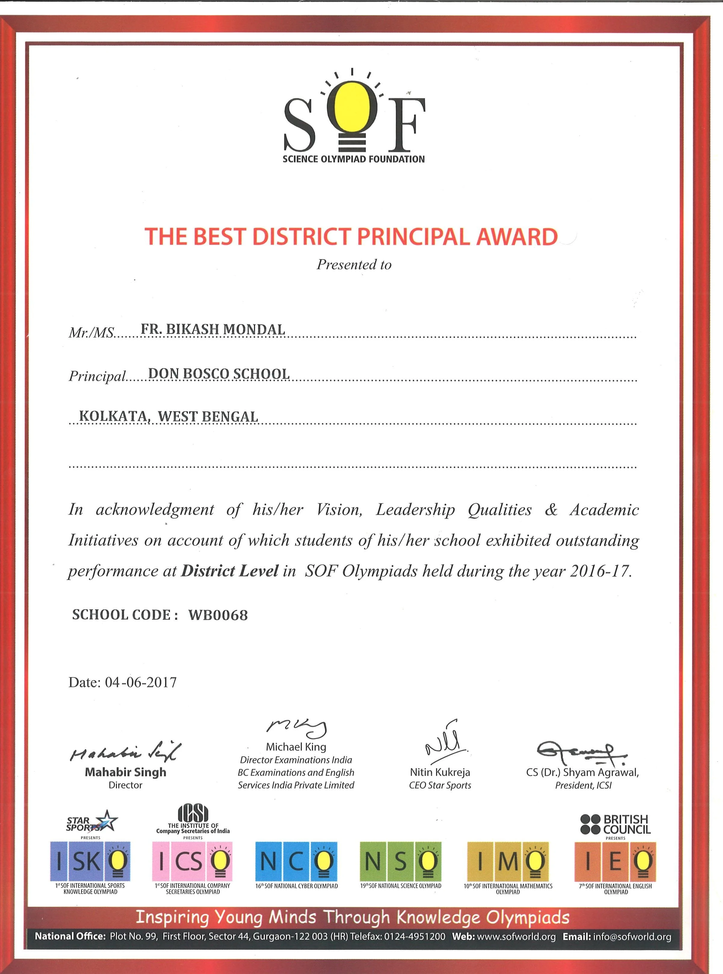 School Certificate 6 — Don Bosco School