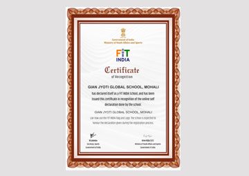 Fit India Certificate — held by Gian Jyoti Global school