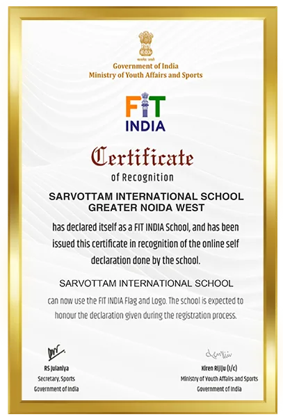 FIT India Certificate Of Recognition — Sarvottam International School