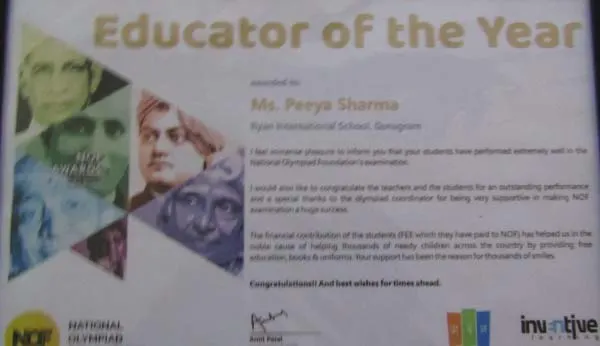 Educator of the Year Award — held by Ryan International School, Bhondsi, Gurugram